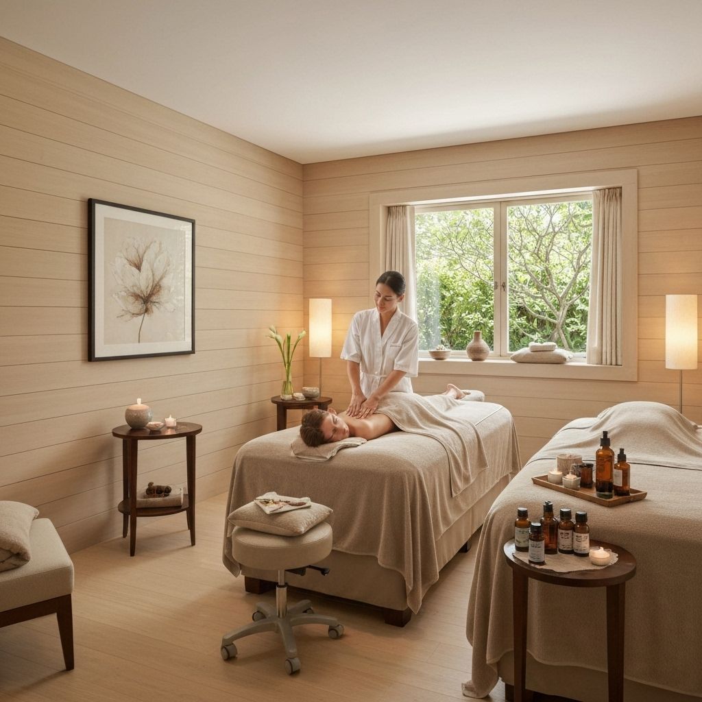 Luxury spa treatment room with ambient lighting